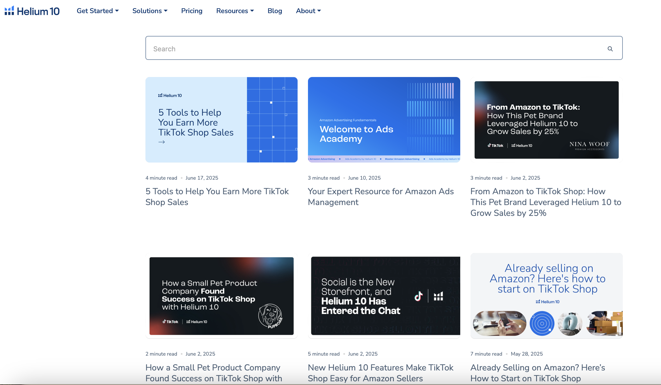 The Helium 10 blog front page listing recent Amazon seller articles