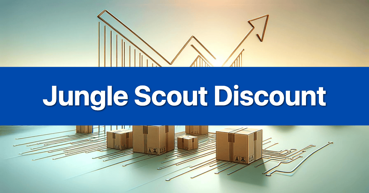 Custom branded image promoting a 50% discount on Jungle Scout software for Amazon sellers.