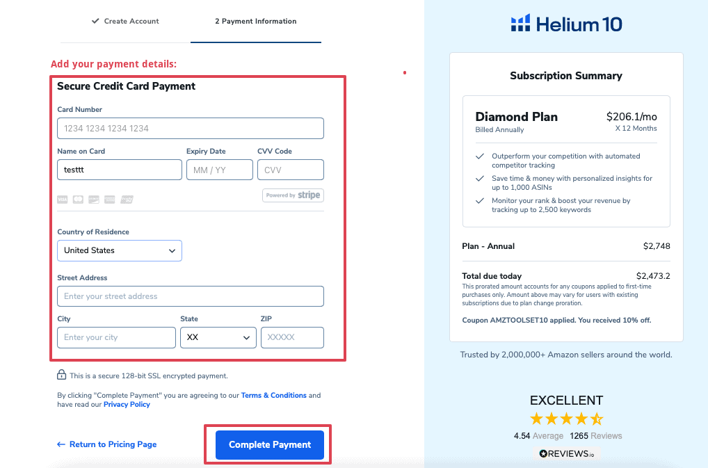Helium 10 checkout