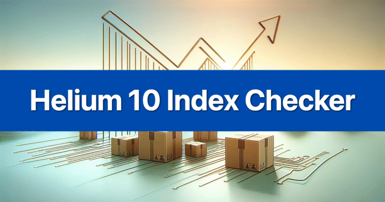 Helium 10 Index Checker tool interface, verifying Amazon product keyword indexing for SEO.