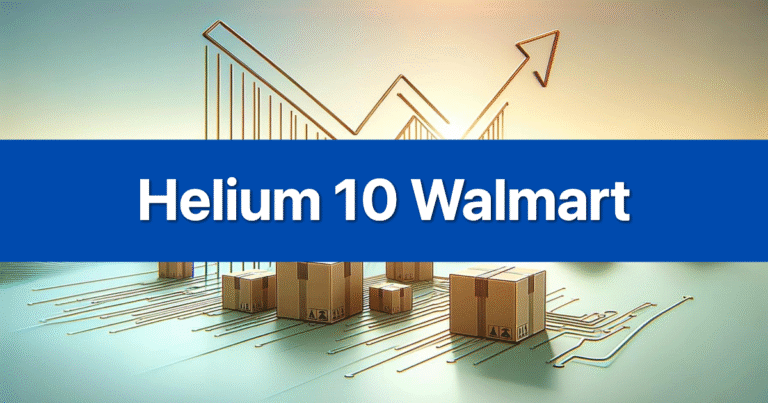 Helium 10 logo alongside 'Walmart' text, signifying its comprehensive e-commerce tools for Walmart marketplace sellers.