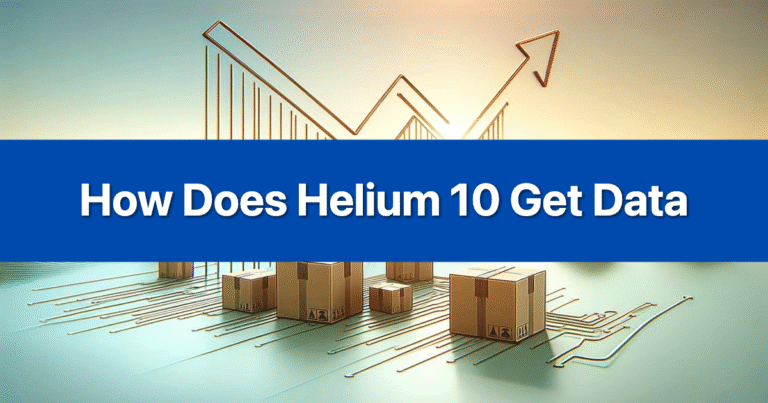 Helium 10 branded image with text 'How Does Helium 10 Get Data', illustrating their data collection for Amazon sellers.
